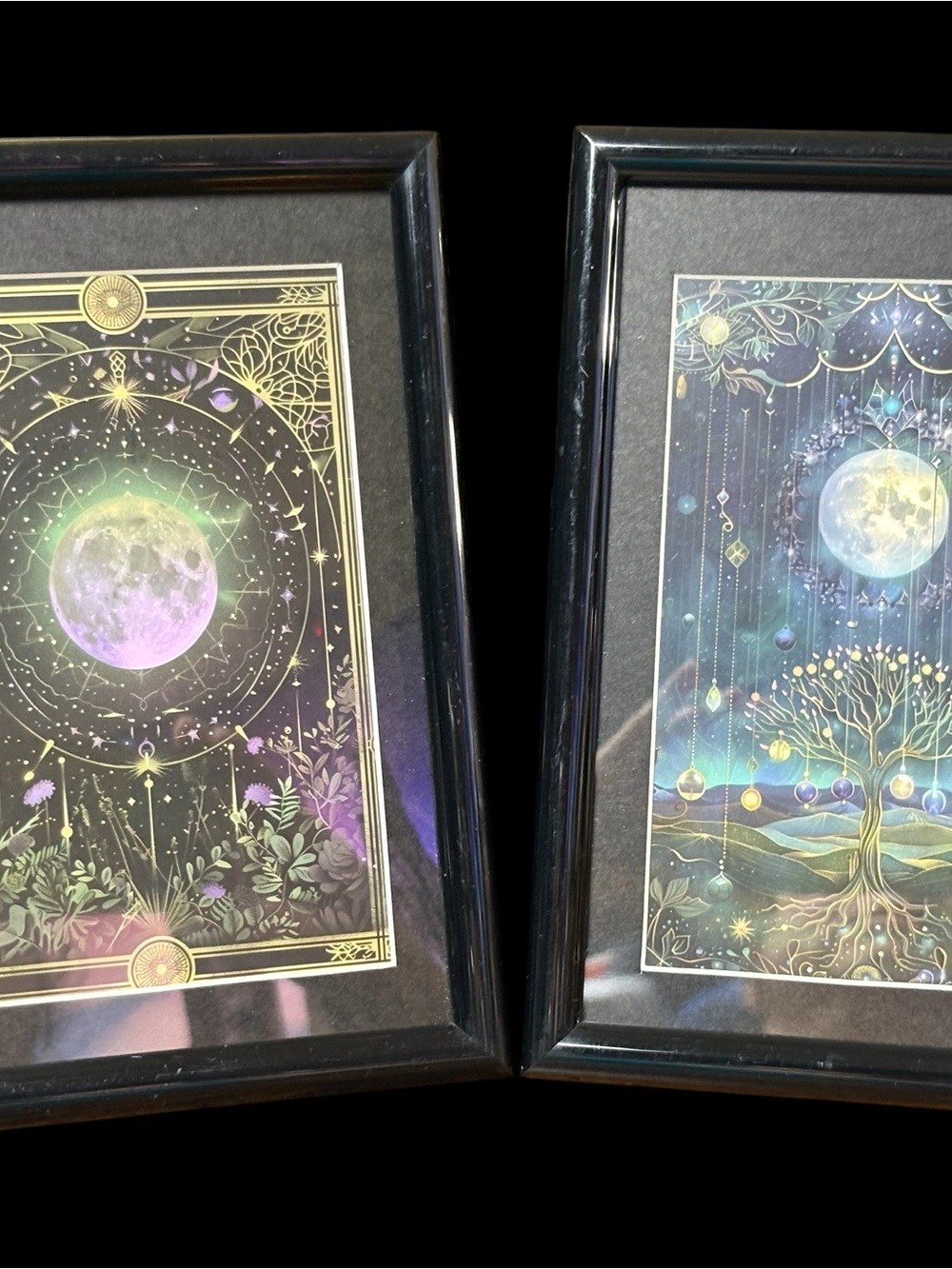 Celestial Moon & Tree Framed Art Print Set – 2 Pieces | Mystical Wall Décor
